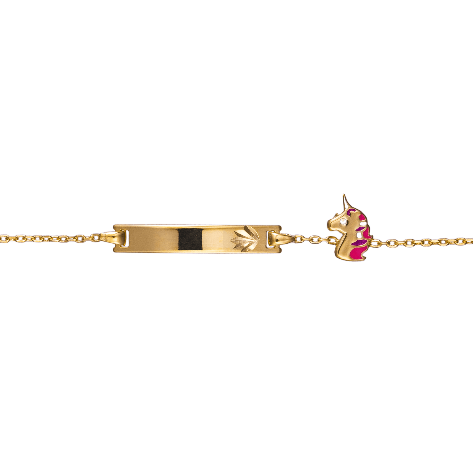 Bracelet Identité Plaqué Or Licorne Email 6*9mm 14A16cm