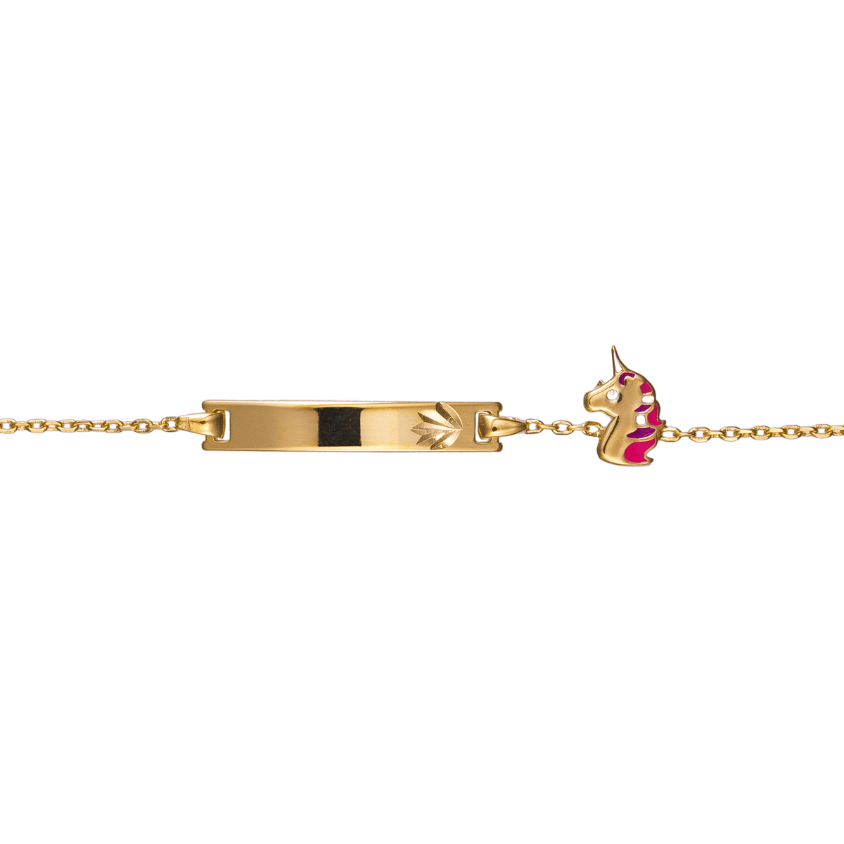 Bracelet Identité Plaqué Or Licorne Email Multicolore 14 à 16cm