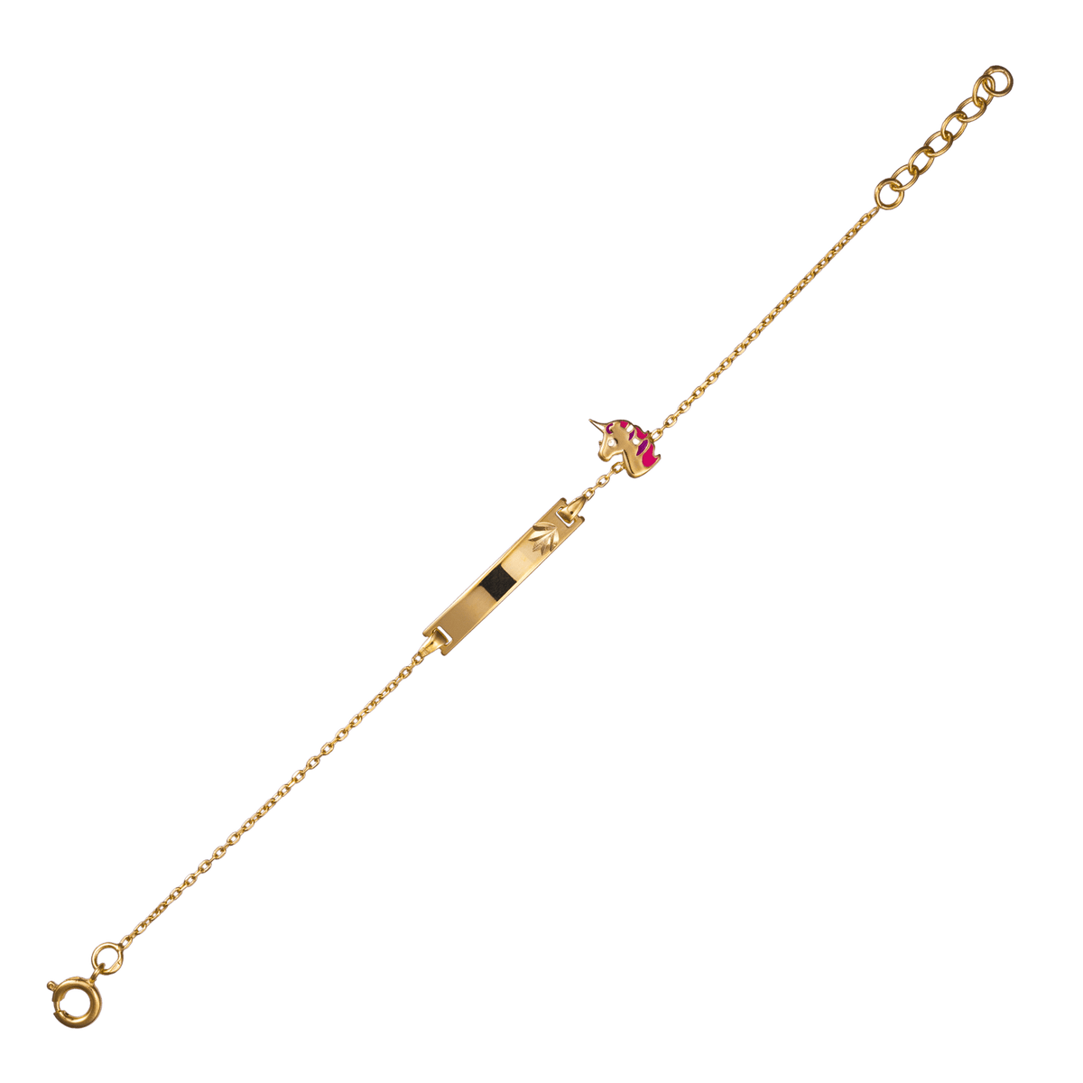 Bracelet Identité Plaqué Or Licorne Email Multicolore 14 à 16cm