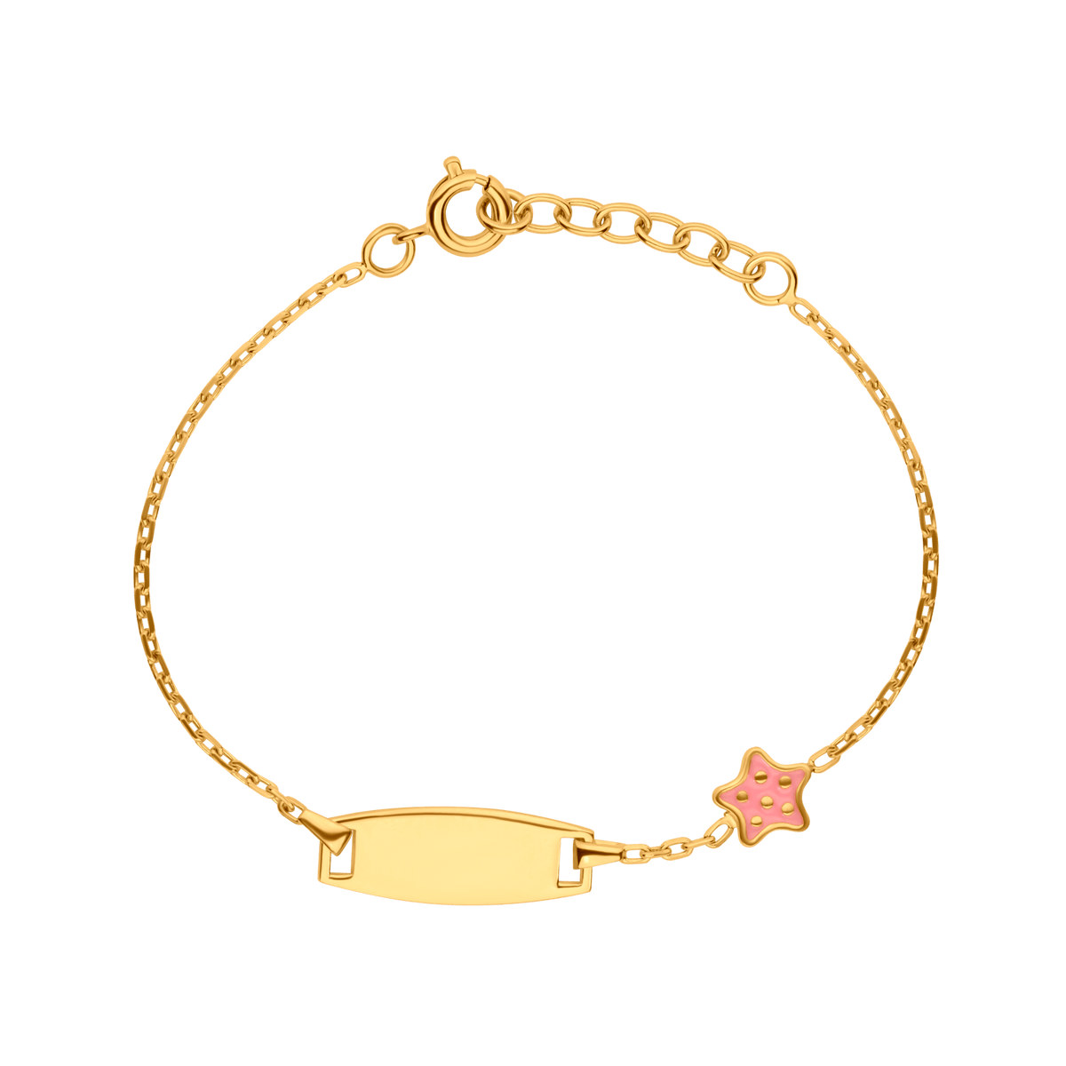 Bracelet Identité Plaqué Or Etoile Email Rose 6mm 14 à 16cm