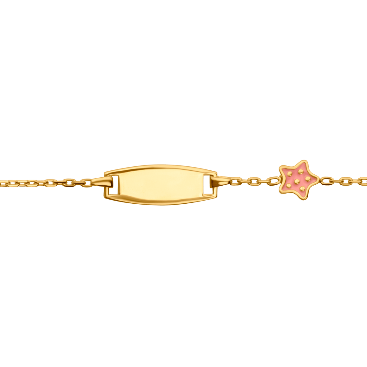 Bracelet Identité Plaqué Or Etoile Email Rose 6mm 14 à 16cm