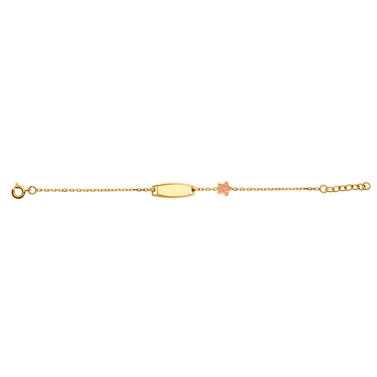Bracelet Identité Plaqué Or Etoile Email Rose 6mm 14 à 16cm