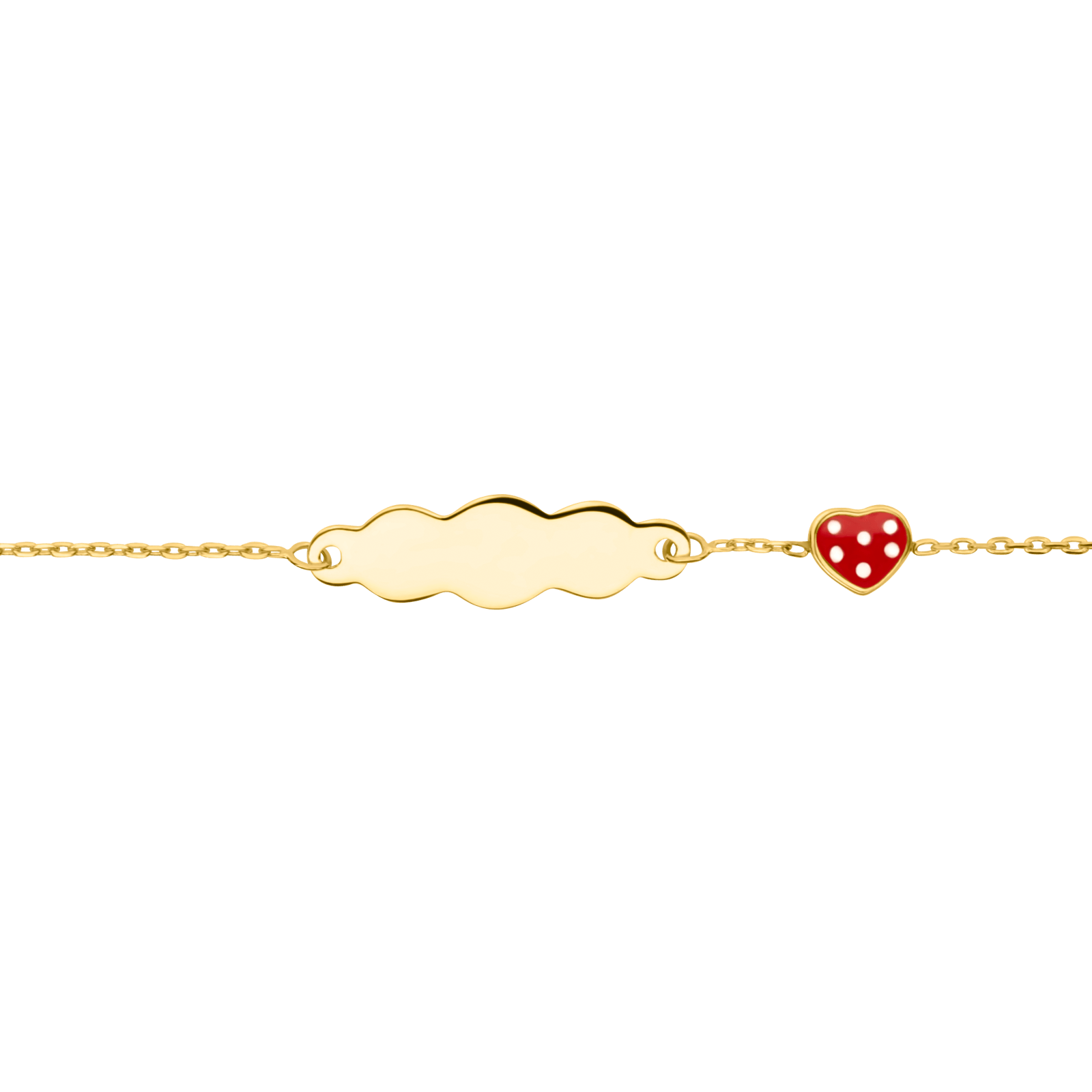 Bracelet Identité Plaqué Or Cœur Email Rouge 6*7mm 14A16cm