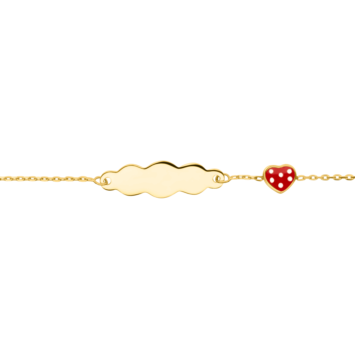 Bracelet Identité Plaqué Or Cœur Email Rouge 6*7mm 14 à 16cm