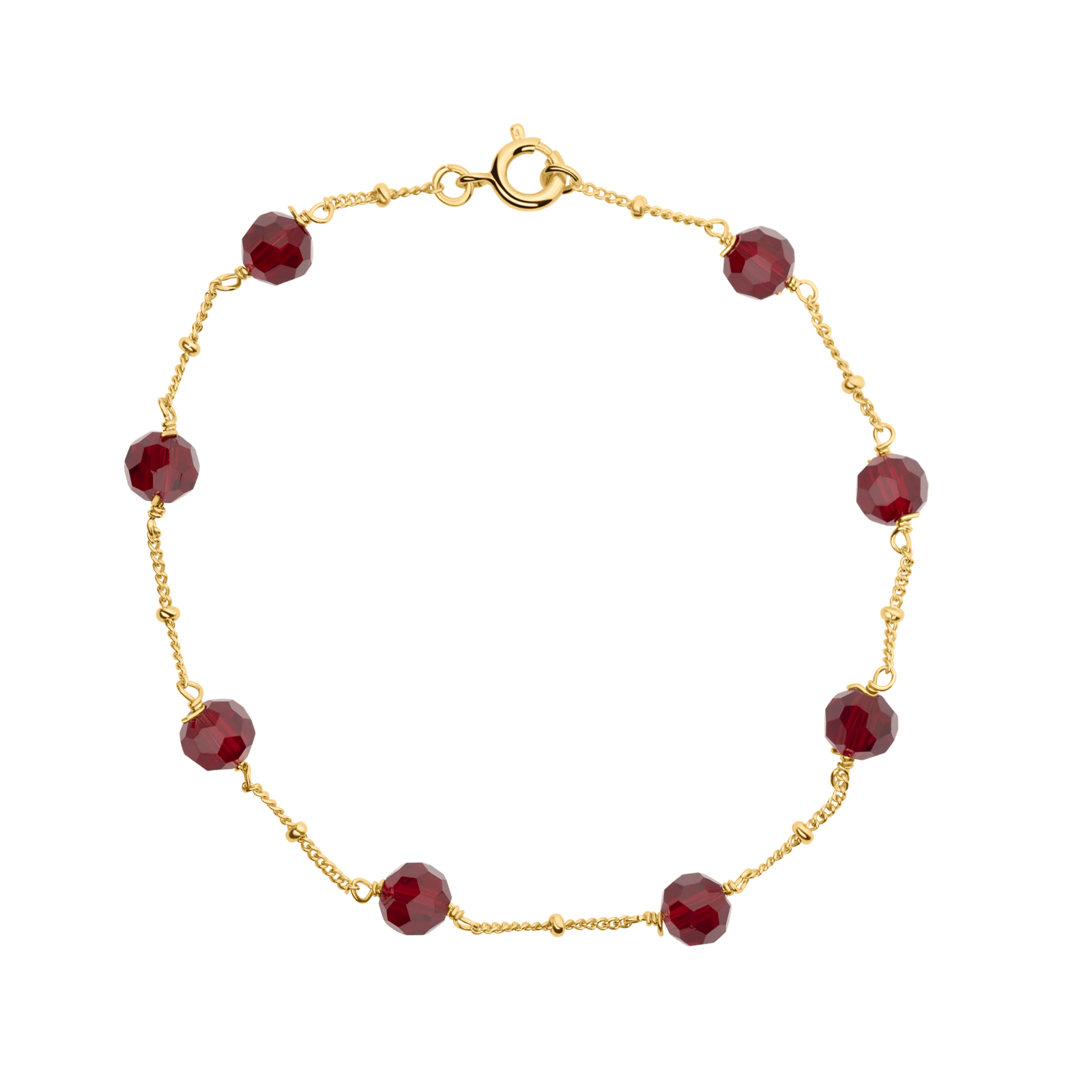 Bracelet Plaqué Or 20cm Cristal Grenat 6mm