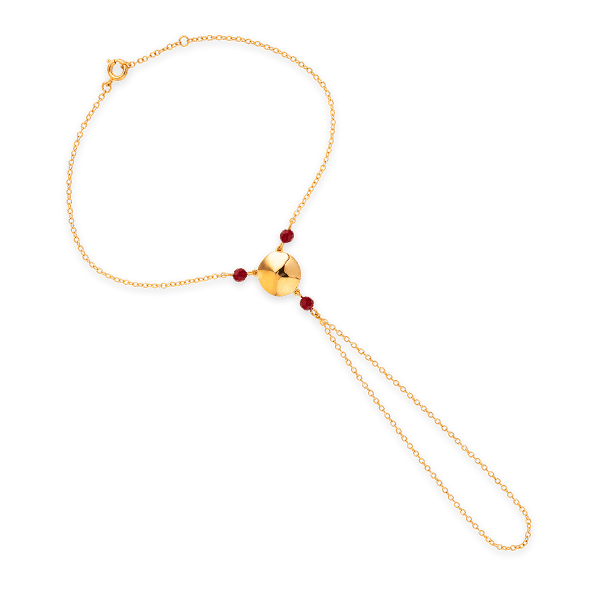 Chaîne Main Plaqué Or 20 à 22cm Batée 12mm Cristal Grenat 4mm