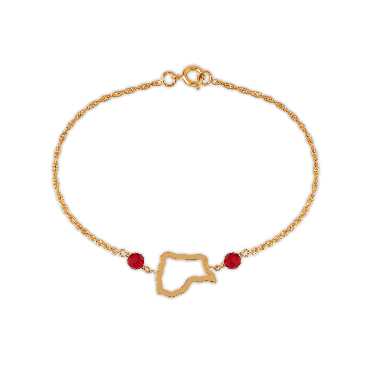 Bracelet Plaqué Or Carte Guyane 11.5*13.5mm Cristal Grenat 4mm 18 à 20cm