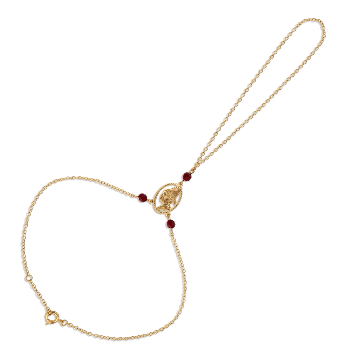 Chaîne Main Plaqué Or 20 à 22cm Cayennaise 11*14mm Cristal Grenat 4mm