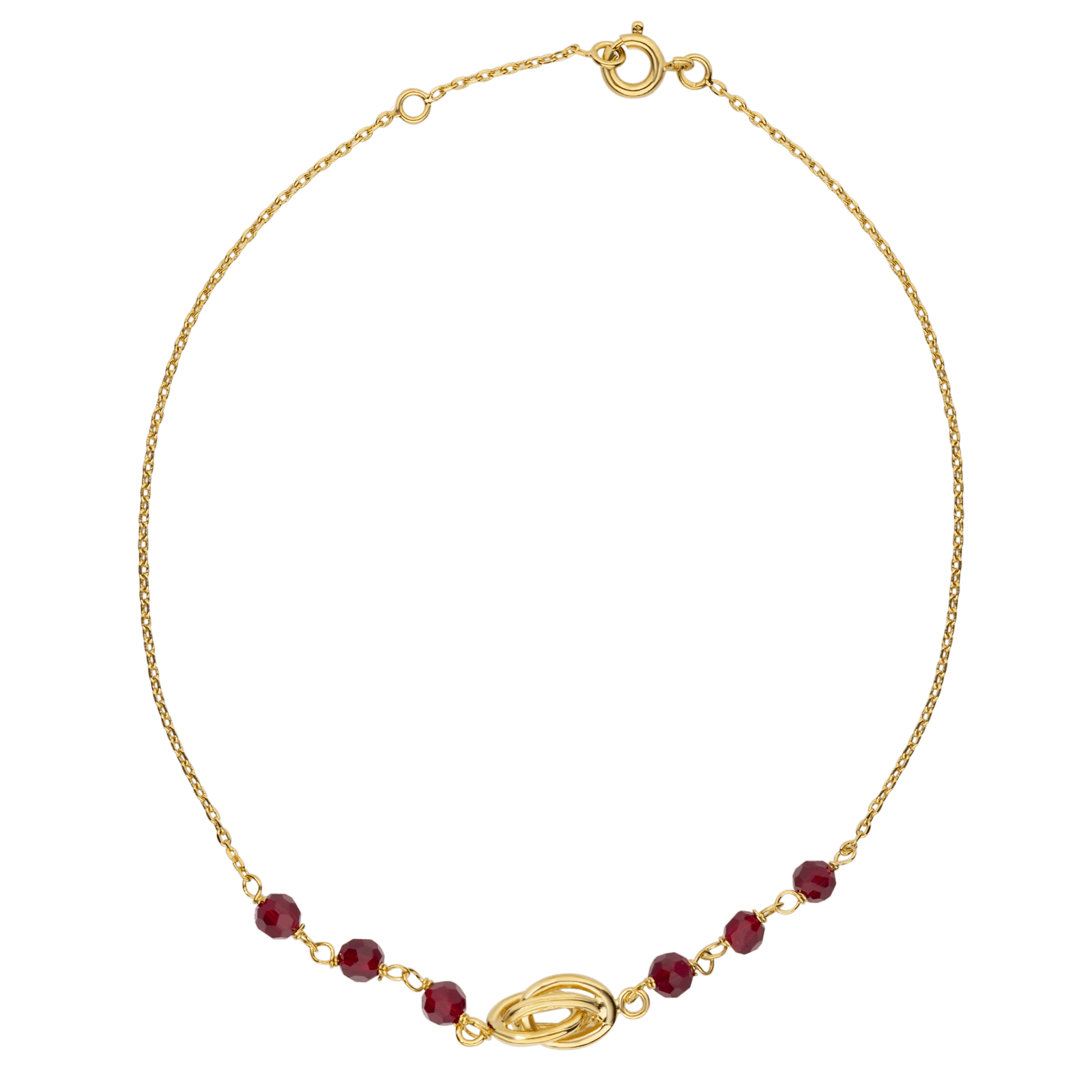 Chaîne Cheville Plaqué Or Nœud Antillais 6mm Cristal Grenat 4mm 25A27cm