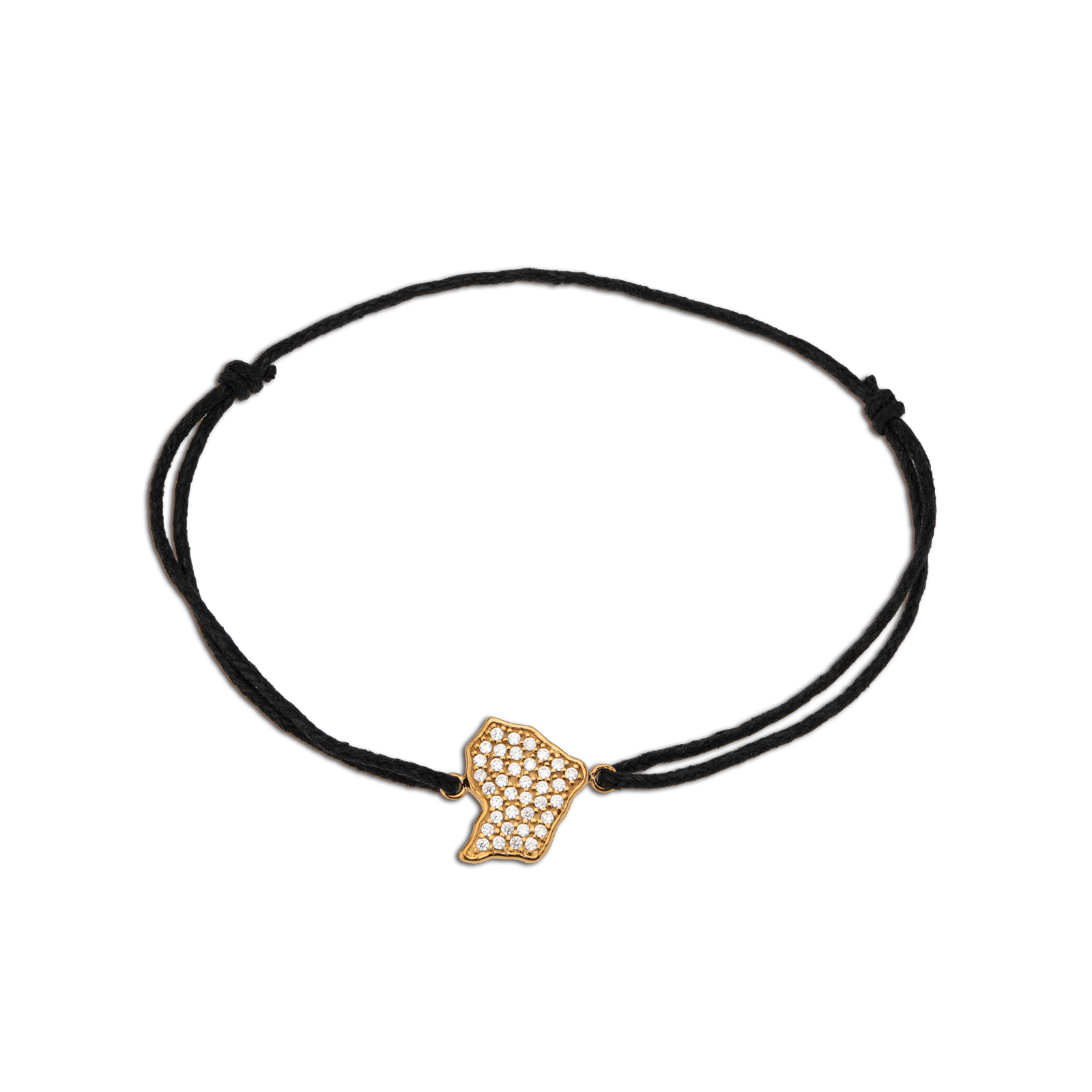 Bracelet Guyane Plaqué Or Zirconium Cordon Noir 18cm