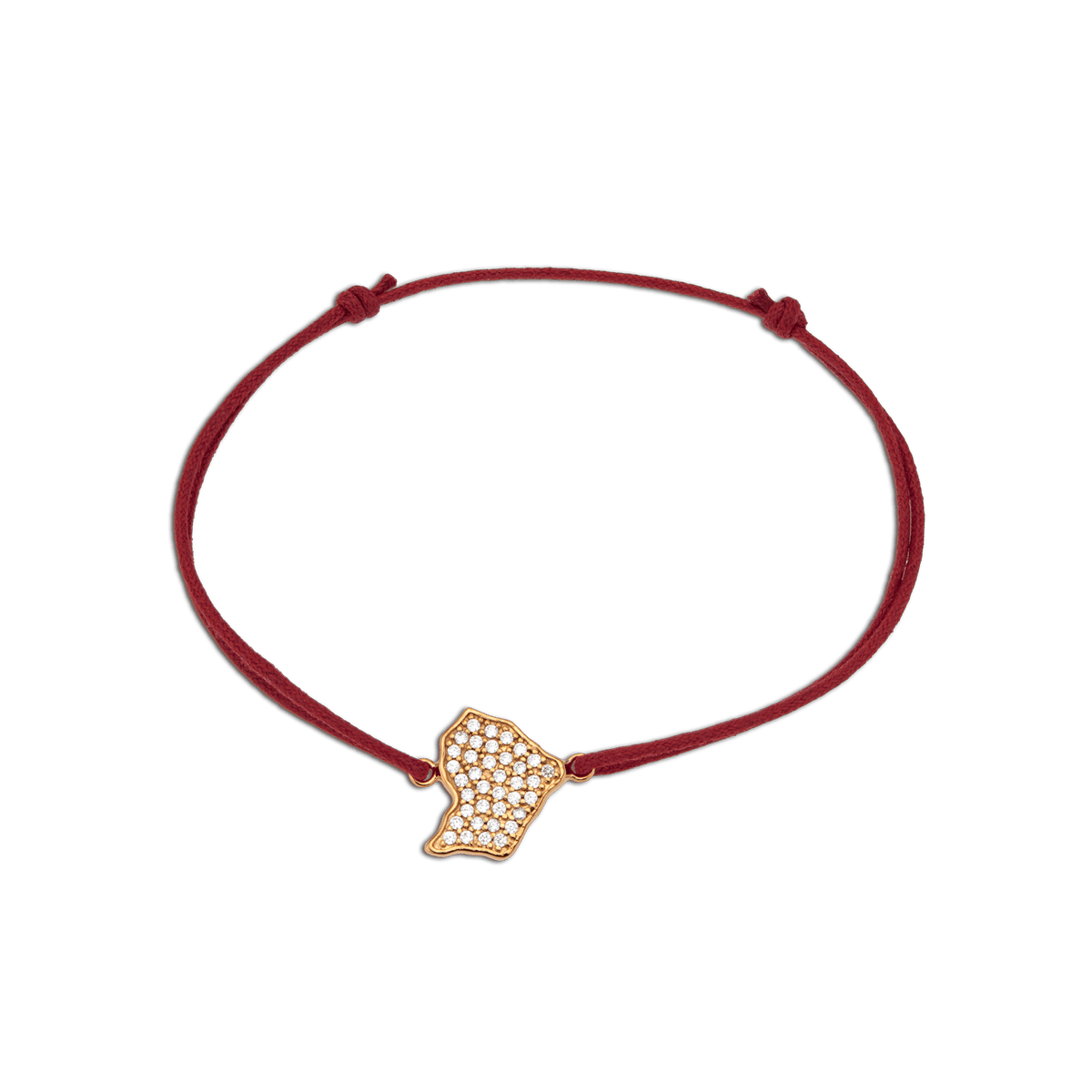 Bracelet Plaqué Or Carte Guyane Zirconium 11.7*14.5mm Cordon Rouge 18cm