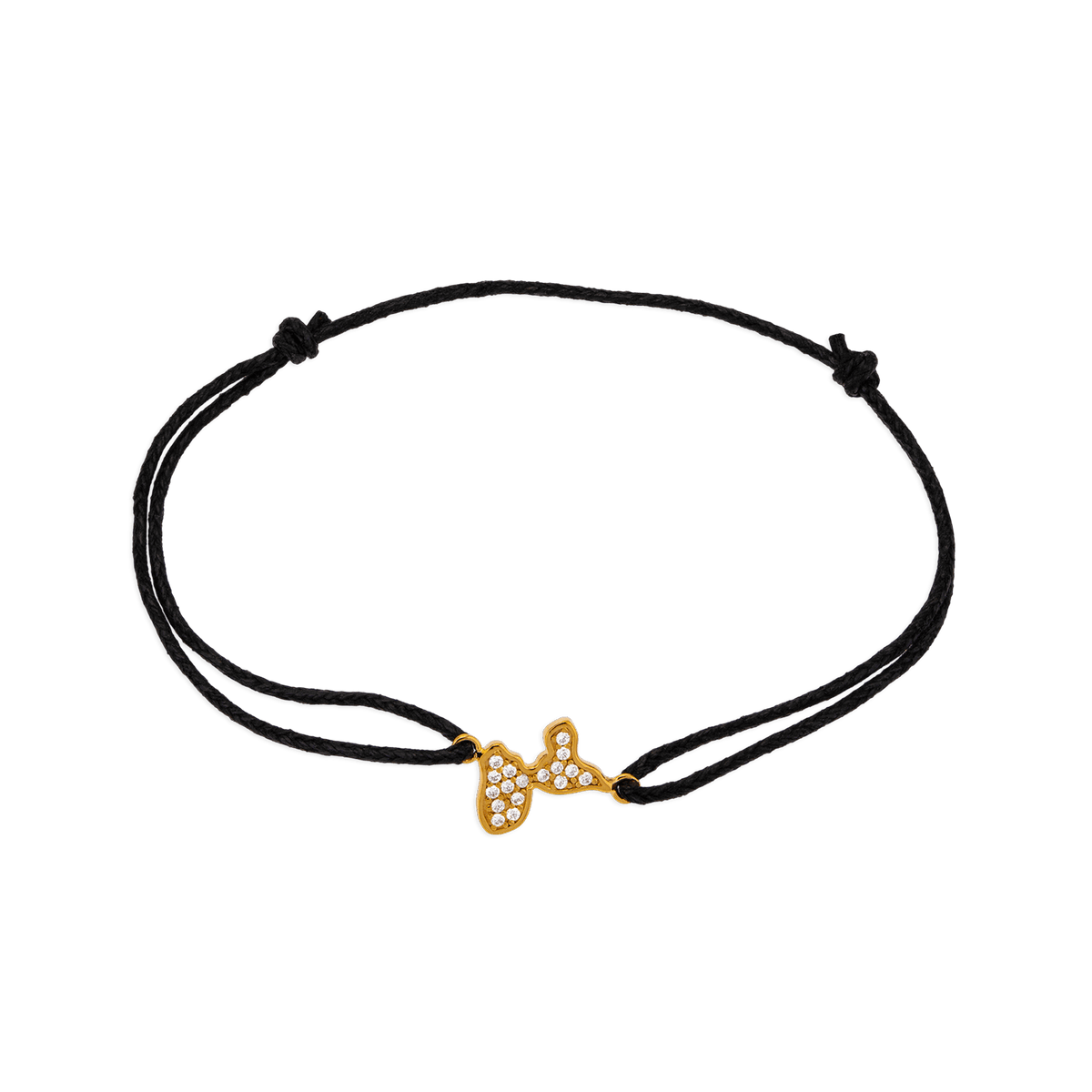 Bracelet Plaqué Or Carte Guadeloupe Zirconium 8.3*12.5mm Cordon Noir 18cm