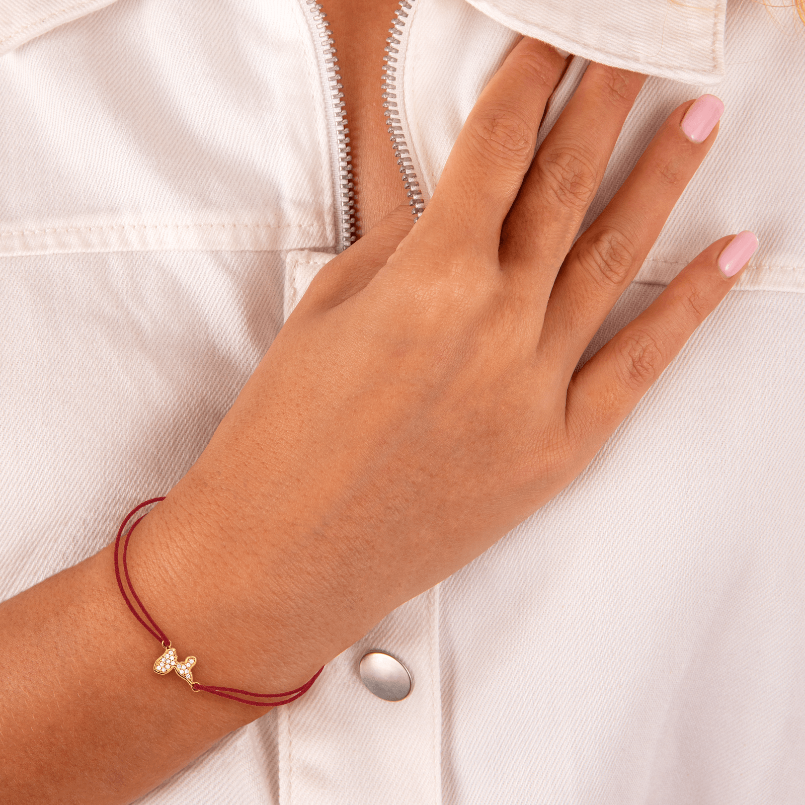 Bracelet Guadeloupe Plaqué Or Zirconium Cordon Rouge 18cm