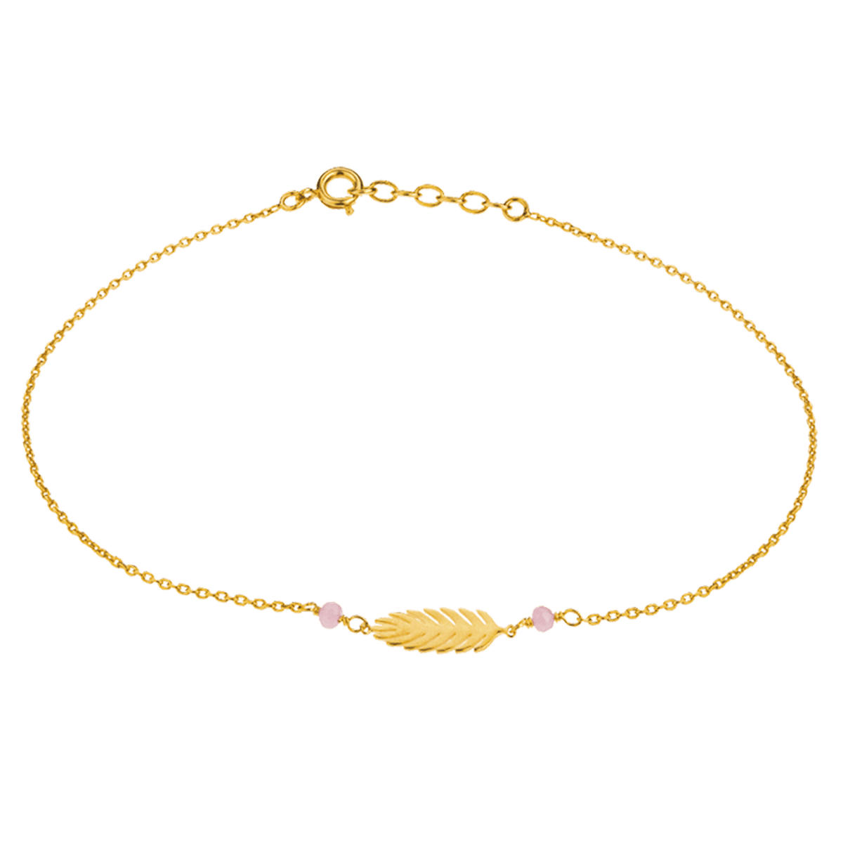 Chaîne Cheville Feuille 7*15mm Email Rose 25 à 27cm Plaqué Or