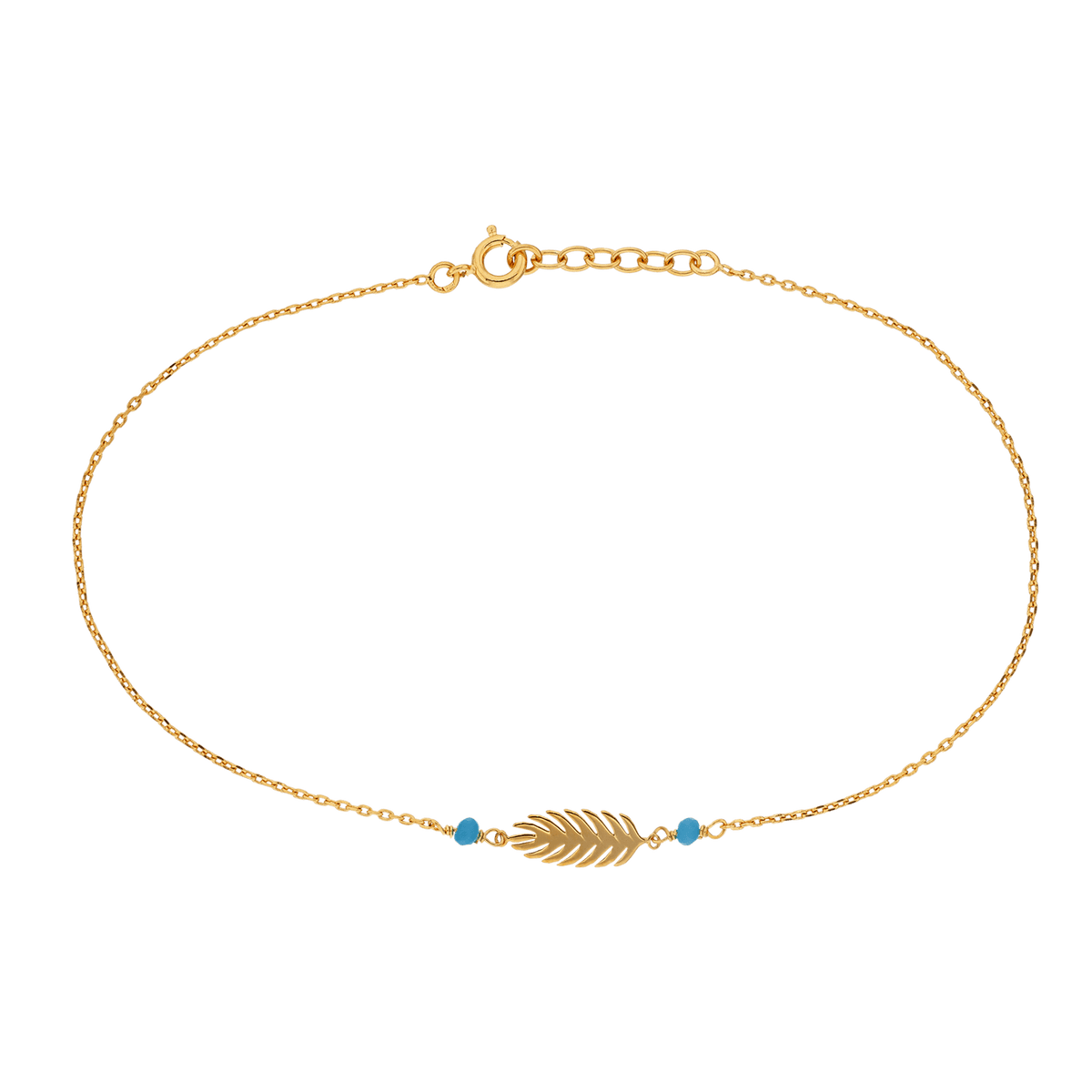 Chaîne Cheville PlaquéOr Feuille7*15mm Email Turquoise 2mm Chaîne1.3mm 25 à 27cm