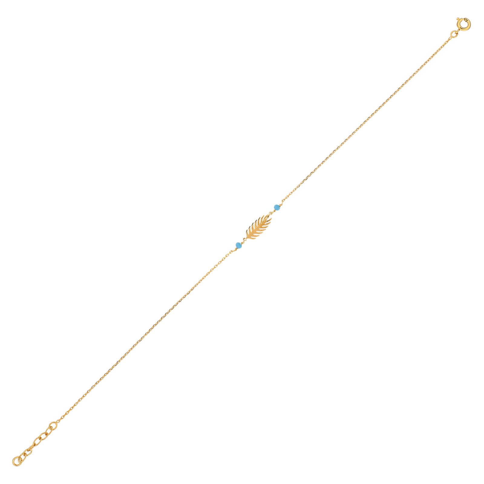 Chaîne Cheville Feuille 7*15mmTurquoise 25 A 27cm Plaqué Or