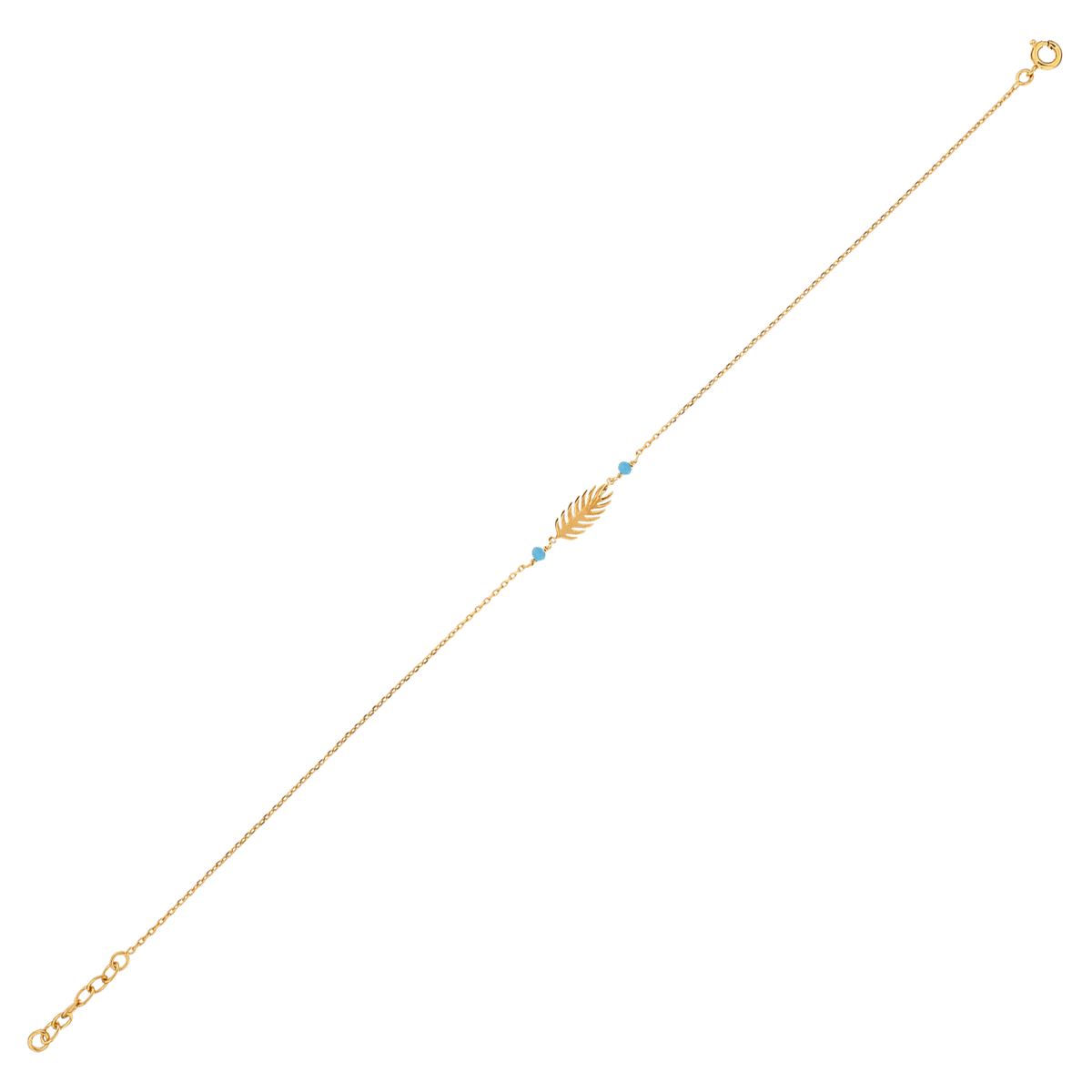 Chaîne Cheville PlaquéOr Feuille7*15mm Email Turquoise 2mm Chaîne1.3mm 25 à 27cm