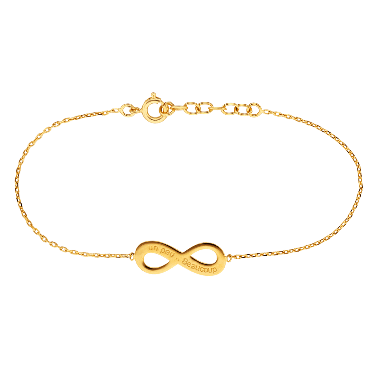Bracelet Plaqué Or Infini 8*20mm Gravé Un Peu Beaucoup Chaîne 1.3mm 17 à 19cm