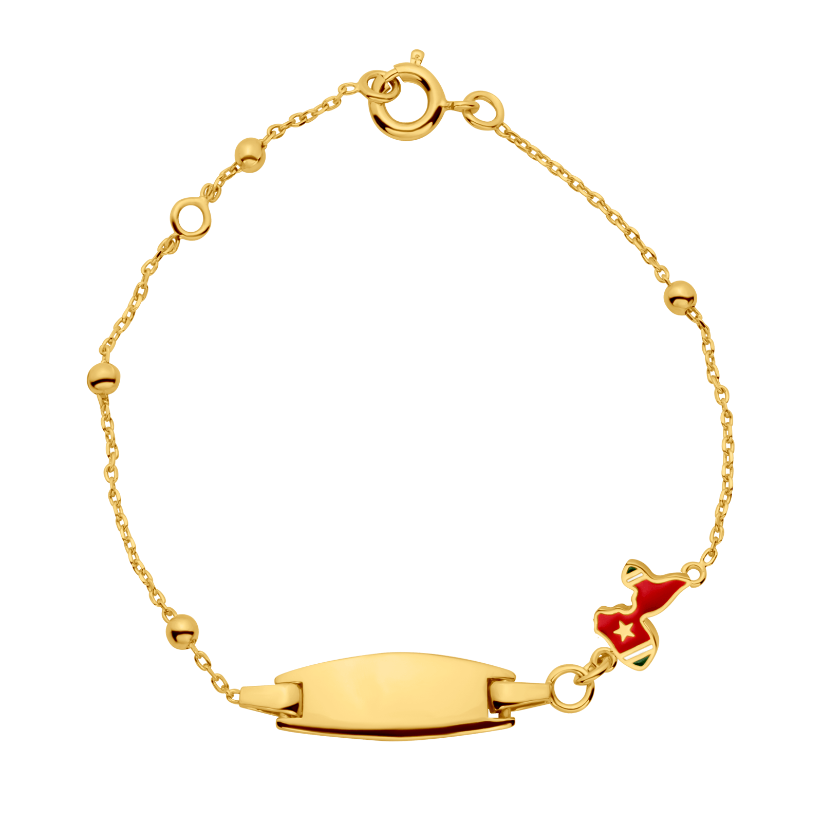 Bracelet Identité Bébé Plaqué or plaque ovale Carte groupe Drapeau Émail