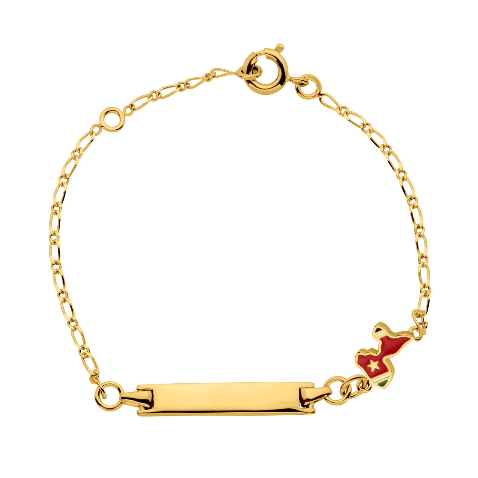 Bracelet Identité Bébé Plaqué or plaque rectangle carte groupe Drapeau Émail