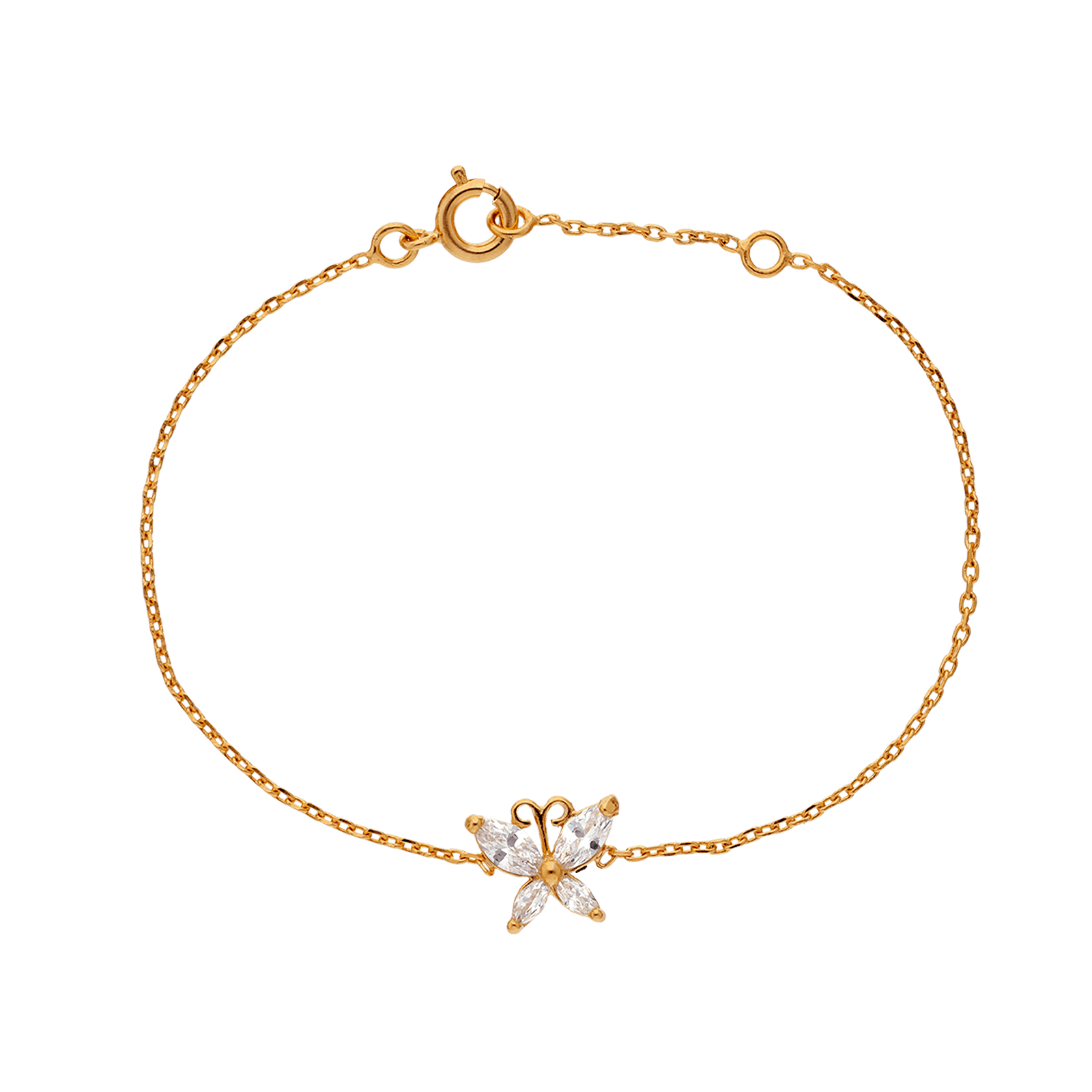 Bracelet 18 centimètres Plaqué or Papillon Oxyde de Zirconium