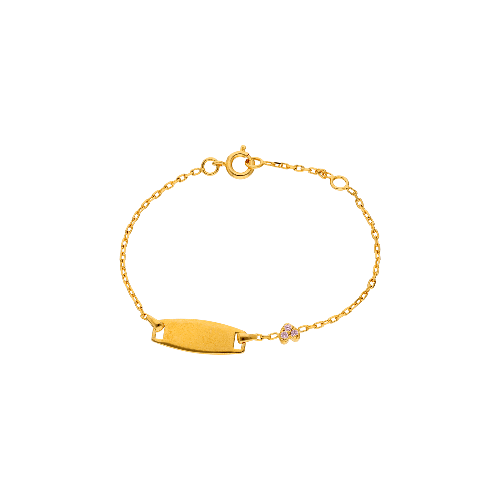 Bracelet Identité Bébé Plaqué or plaque ovale coeur sertie Oxyde de Zirconium Rose