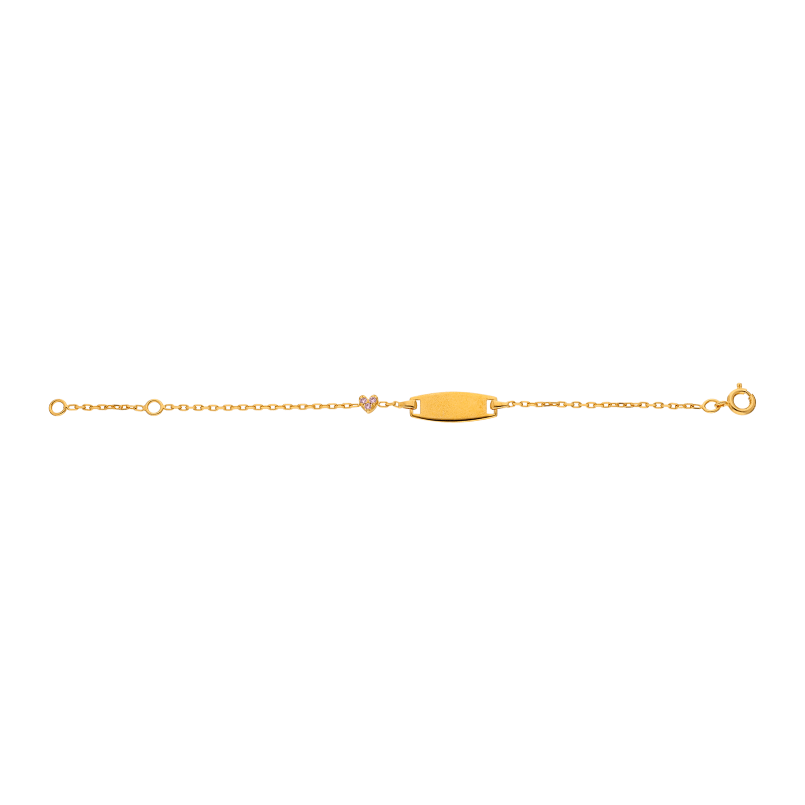 Bracelet Identité Bébé Plaqué or plaque ovale coeur sertie Oxyde de Zirconium Rose