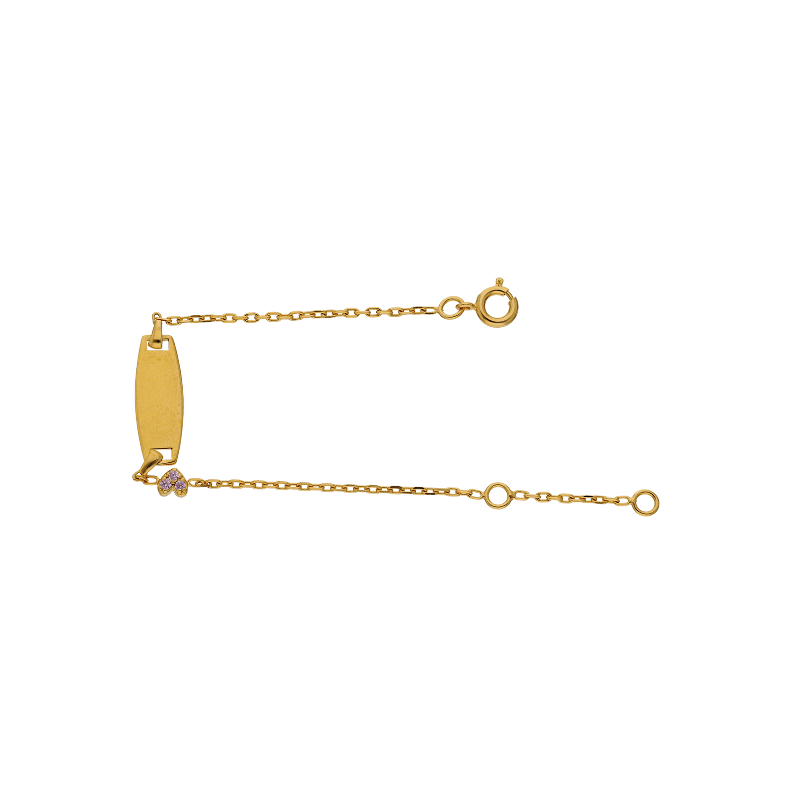 Bracelet Identité Bébé Plaqué or plaque ovale coeur sertie Oxyde de Zirconium Rose