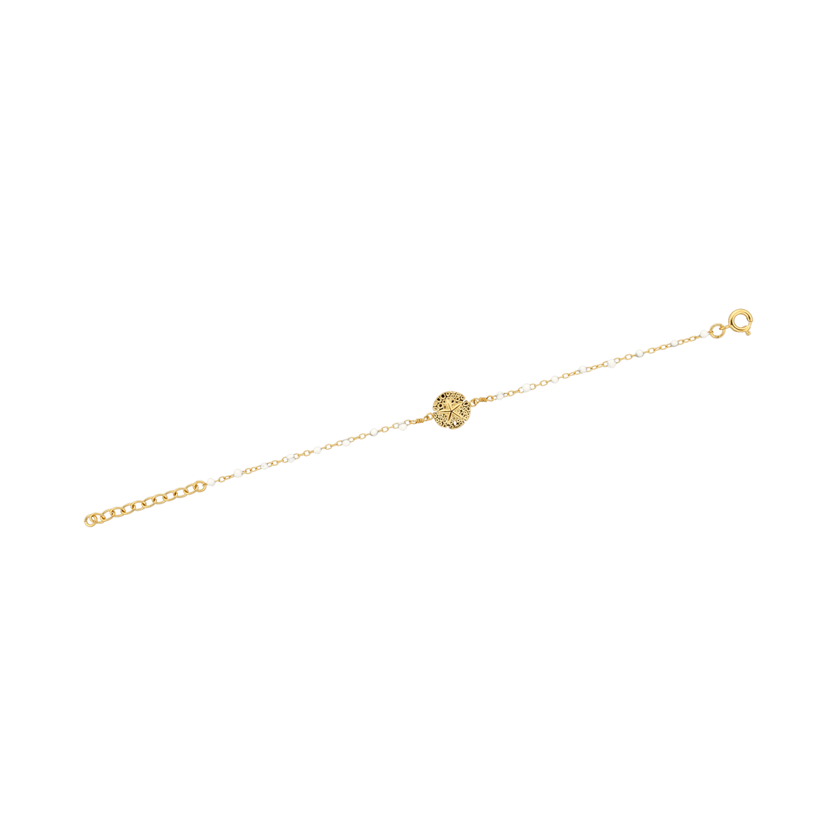 Chaîne Cheville PlaquéOr Dollar DesSables10mm EmailBlanc1.7mm Chaîne1.5mm25 à 27cm