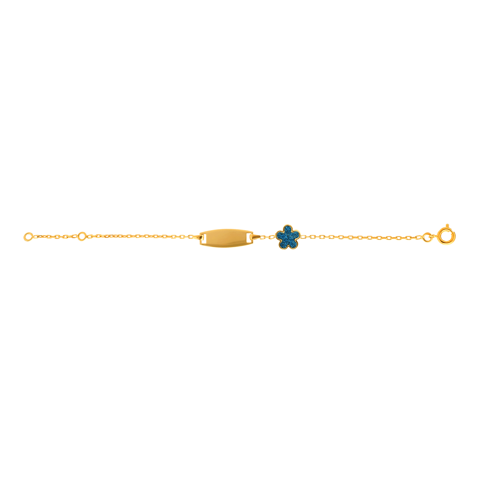 Identité enfant plaque ovale fleur paillettes bleu