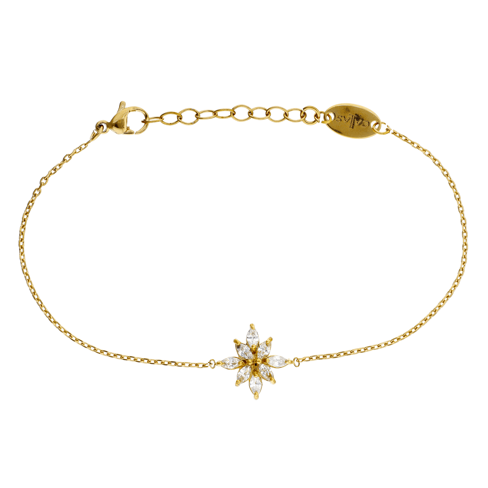 bracelet callas acier doré pendentif fleur oxyde de zirconium 17 plus 3 mm