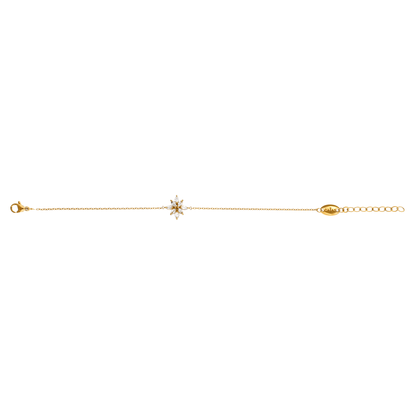 bracelet callas acier doré pendentif fleur oxyde de zirconium 17 plus 3 mm