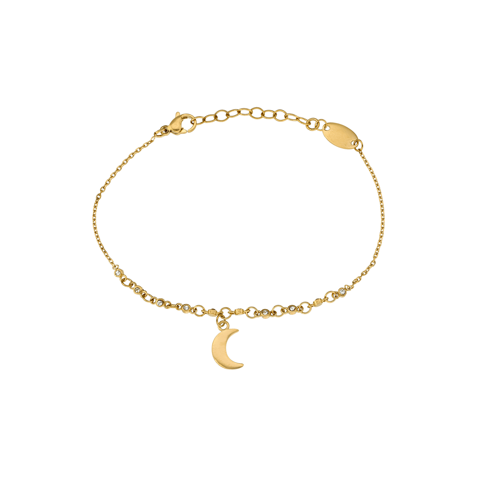 Bracelet Callas Acier doré Centre Oxyde de Zirconium Pampille Lune 17 plus 3 centimètres