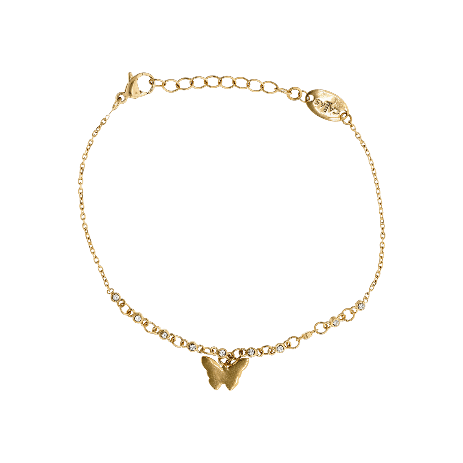 bracelet callas acier doré centre oxyde de zirconium pampille papillon 17 plus 3 mm