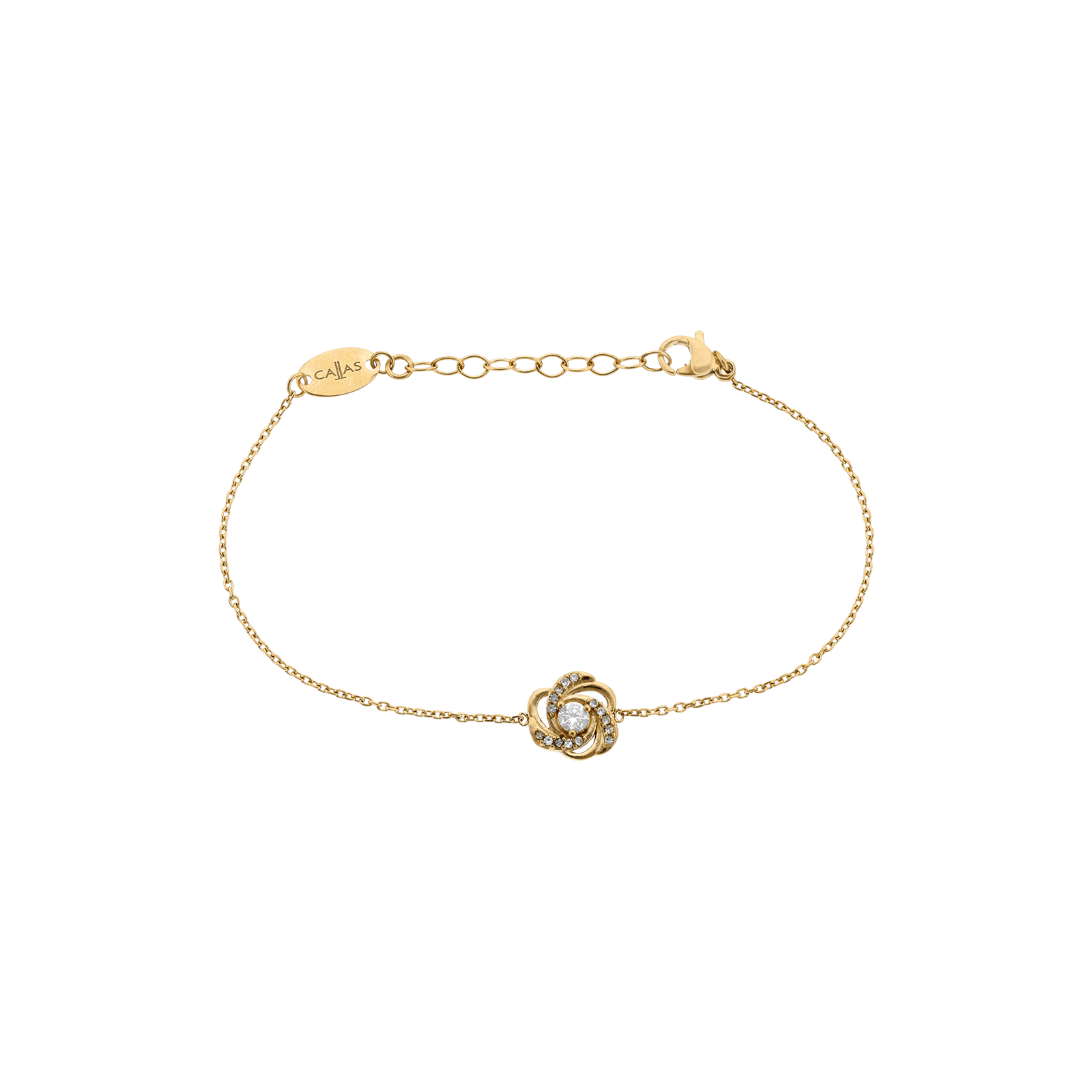 bracelet callas acier doré motif fleur ajouré oxyde de zirconium 17 plus 3 mm