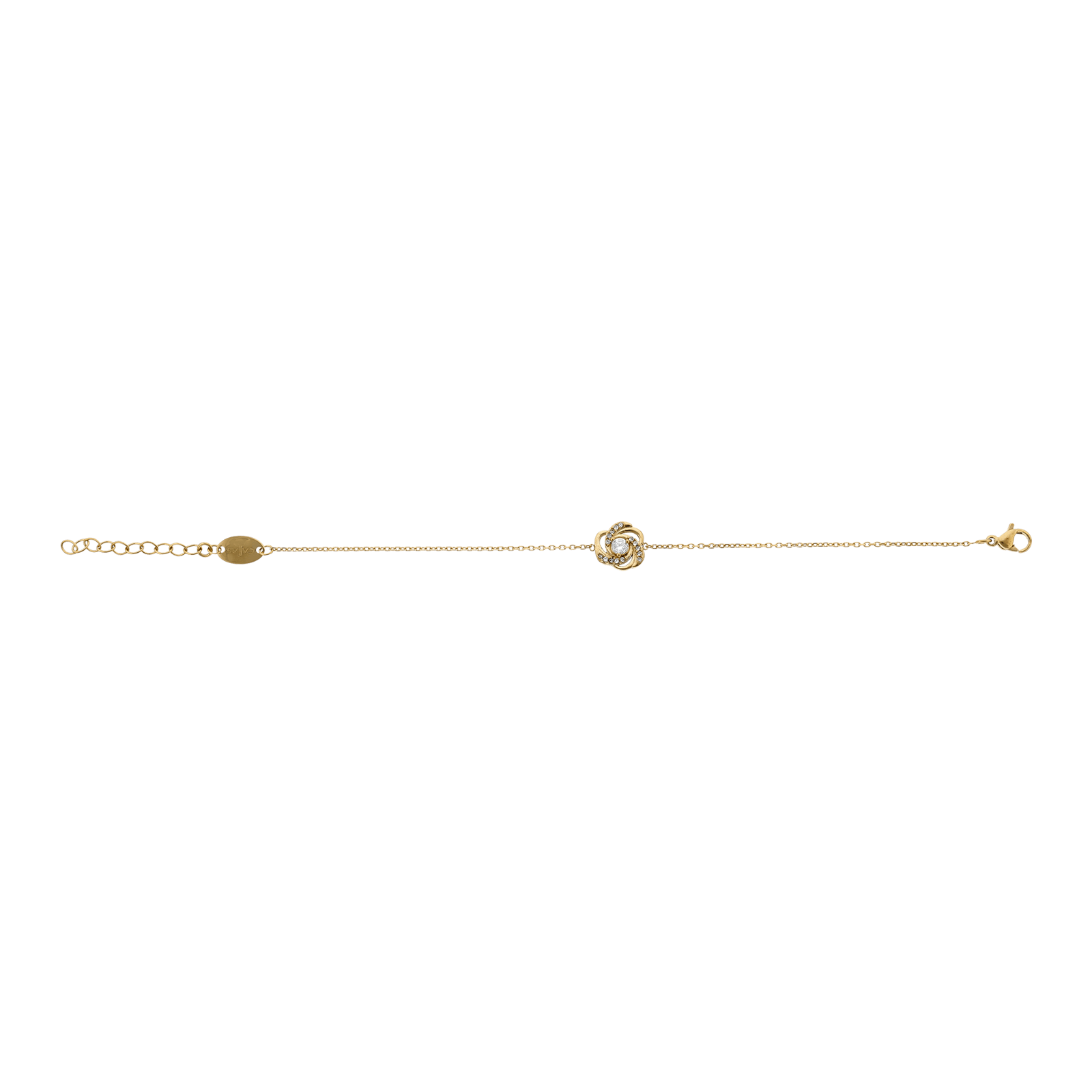 bracelet callas acier doré motif fleur ajouré oxyde de zirconium 17 plus 3 mm