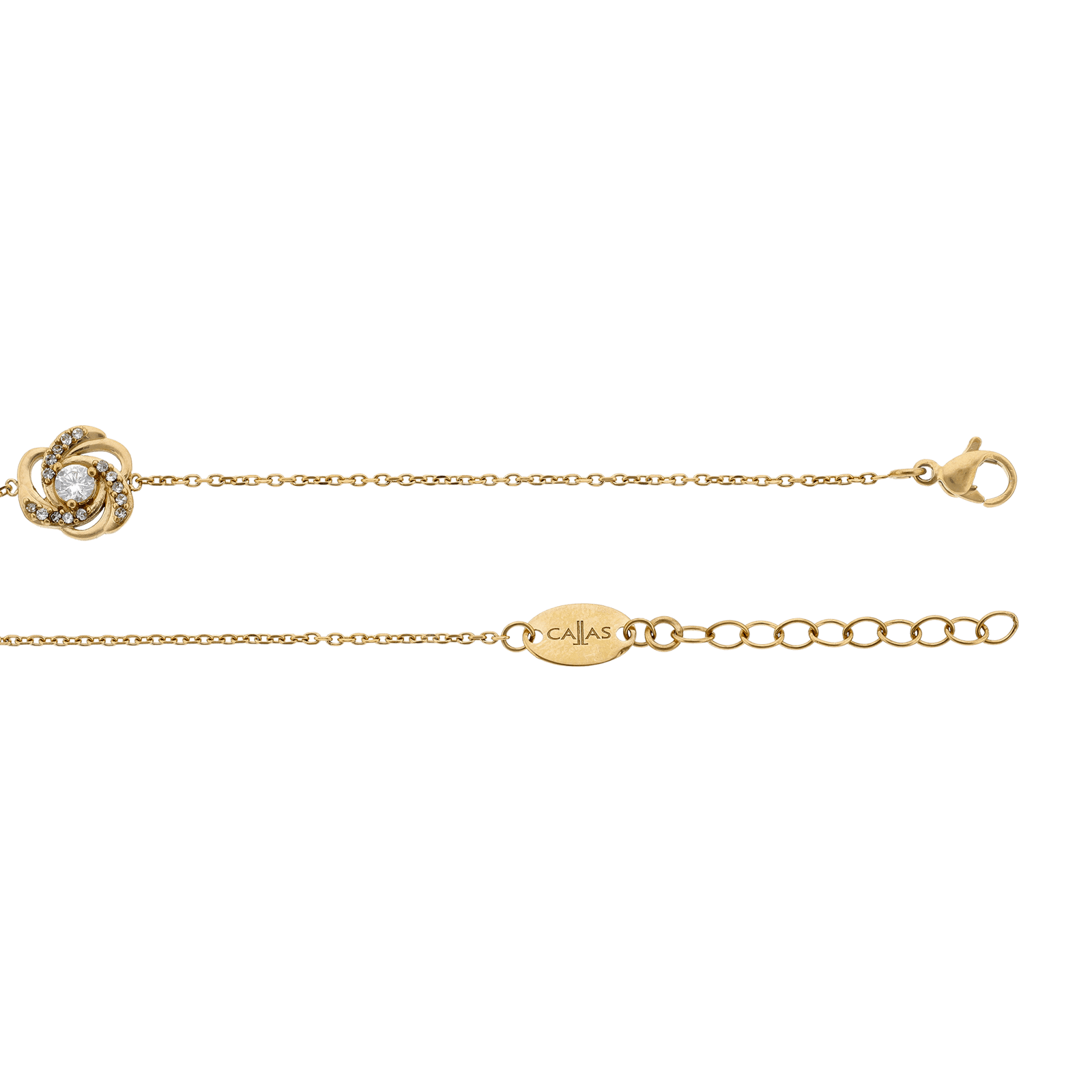 bracelet callas acier doré motif fleur ajouré oxyde de zirconium 17 plus 3 mm