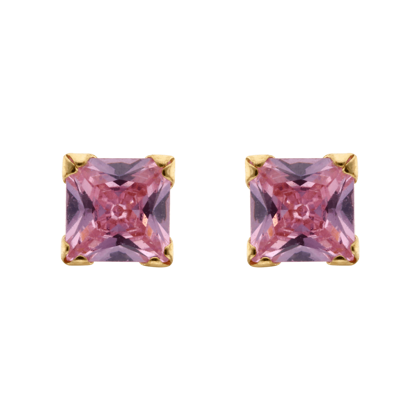 Boucles d'Oreilles carré Oxyde de Zirconium quatre millimètres Rose