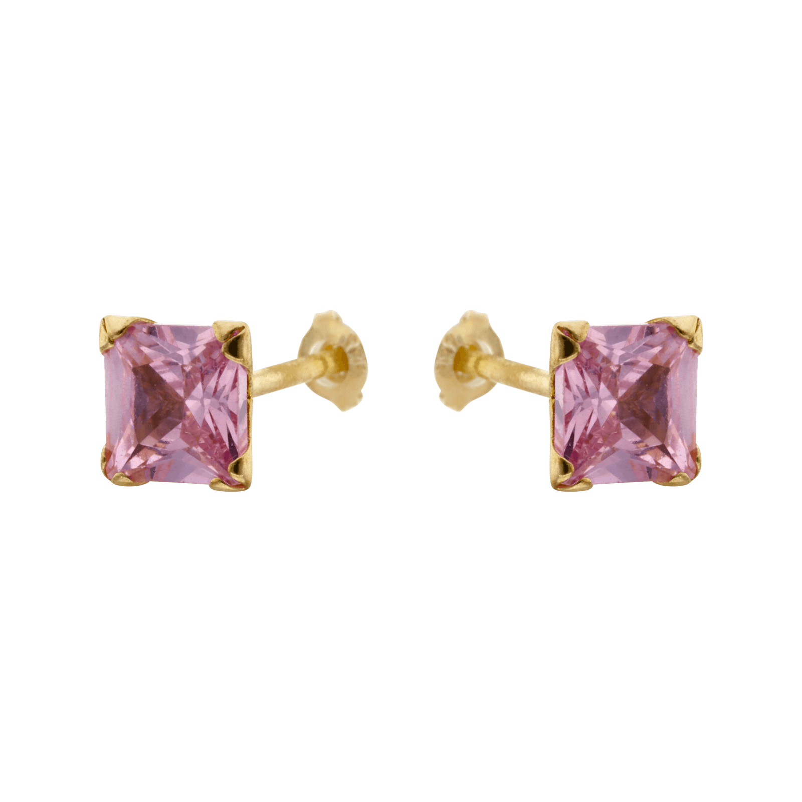 Boucles d'Oreilles carré Oxyde de Zirconium quatre millimètres Rose