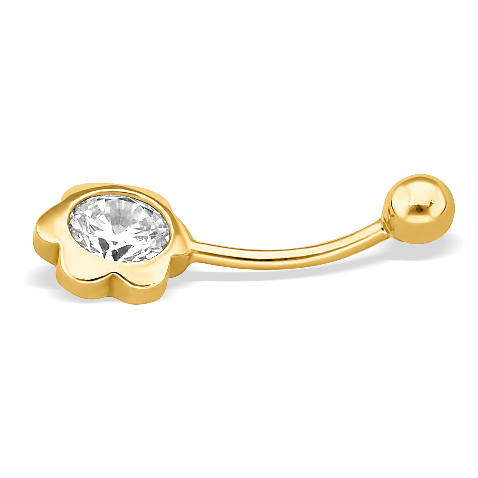 Piercing Nombril Or375 23mm Tige 1.2mm Fleur Zirconium