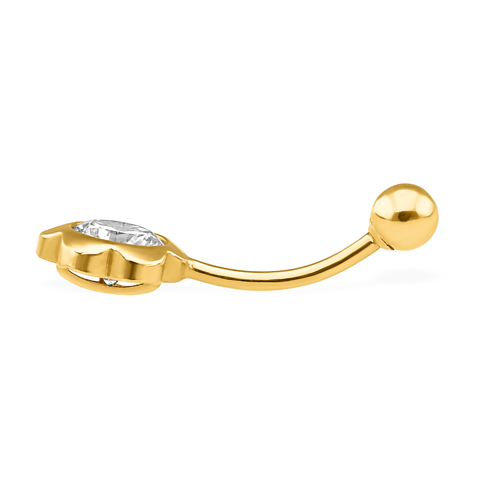 Piercing Nombril Or375 23mm Tige 1.2mm Fleur Zirconium