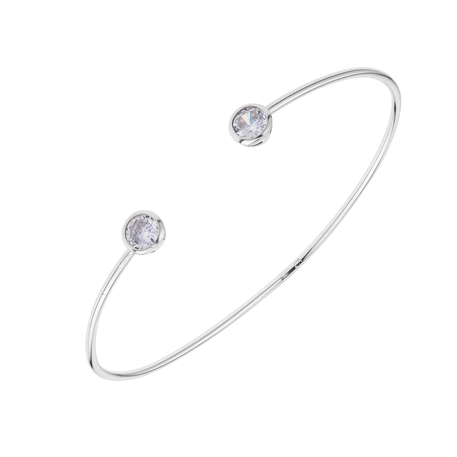 bracelet argent jonc 925 ouvert 2 zirconia cubique diamètre 5 mm