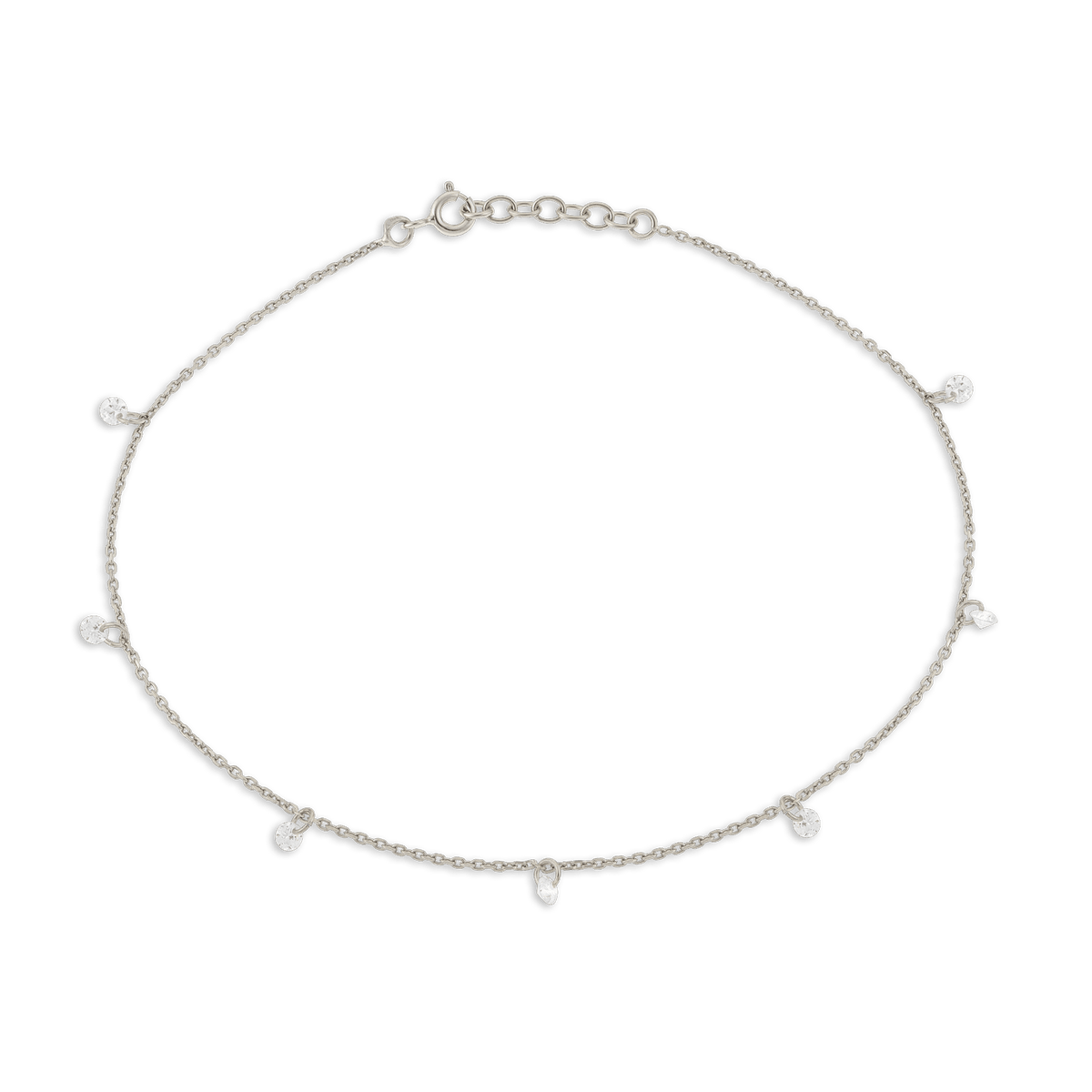 Chaîne Cheville Argent 925 25 à 27cm Zirconium Blanc 3mm