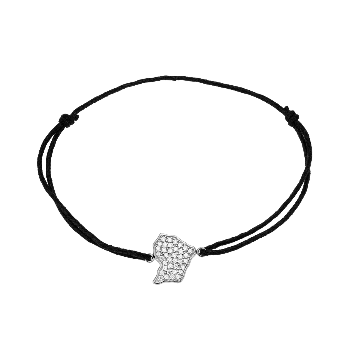 Bracelet Argent 925 Carte Guyane Zirconium 11.7*14.5mm Cordon Noir 18cm