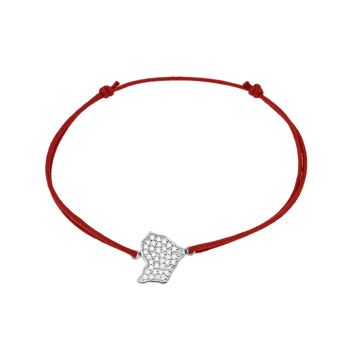 Bracelet Argent 925 Carte Guyane Zirconium 11.7*14.5mm Cordon Rouge 18cm