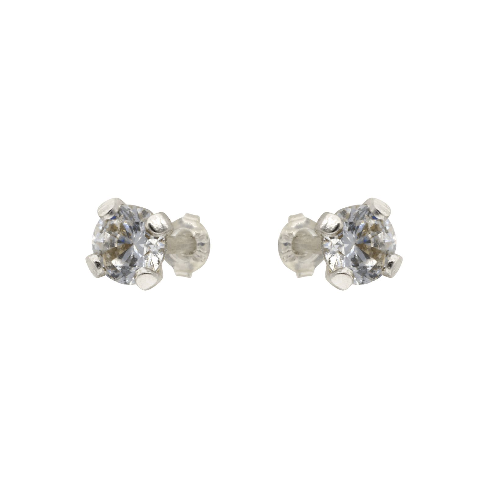 Boucles d'Oreilles puce Oxyde de Zirconium blanc 3 millimètres poussette silicone Or Gris