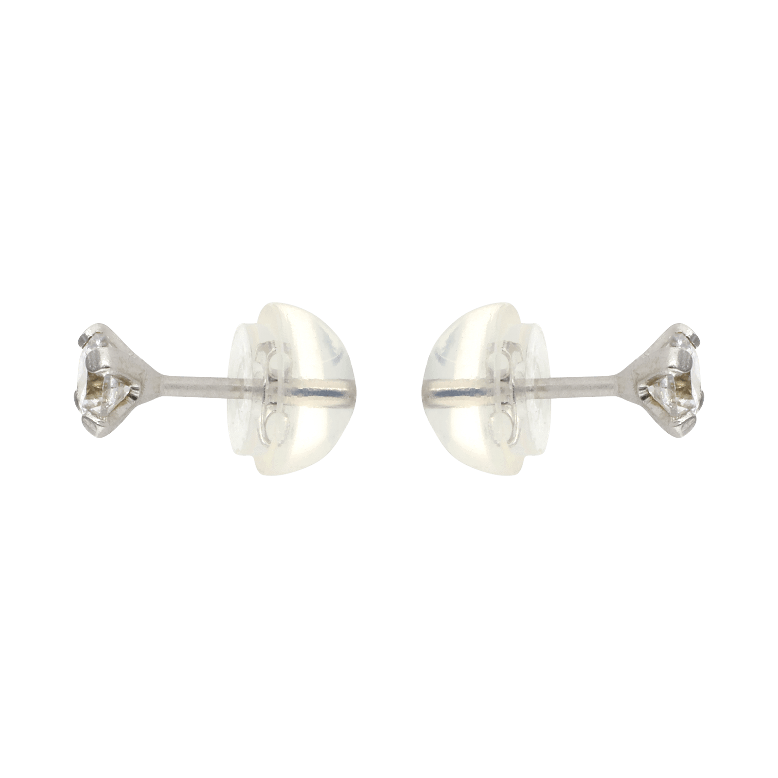 Boucles d'Oreilles puce Oxyde de Zirconium blanc 3 millimètres poussette silicone Or Gris