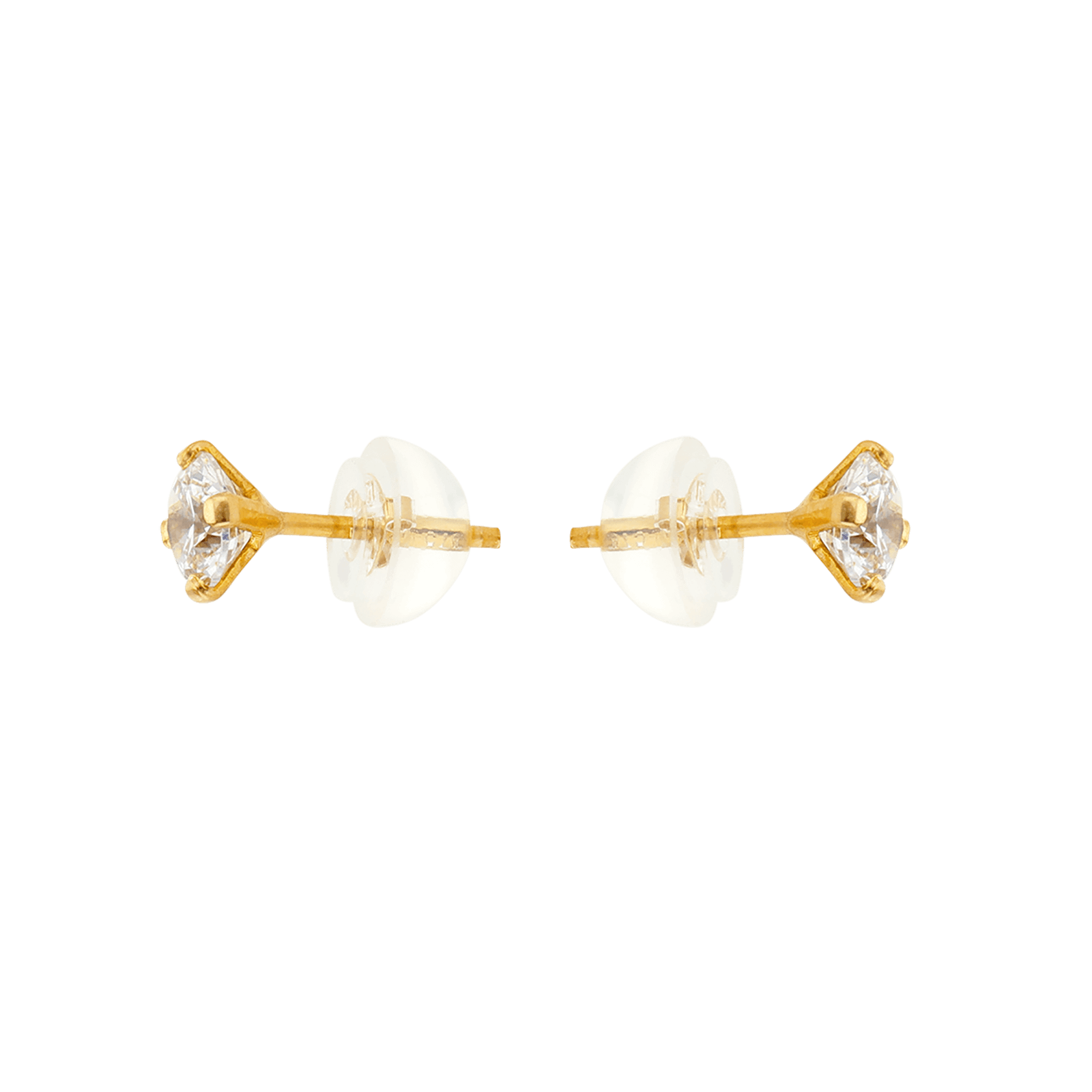 Boucles d'Oreilles puce Oxyde de Zirconium blanc quatre millimètres poussette silicone