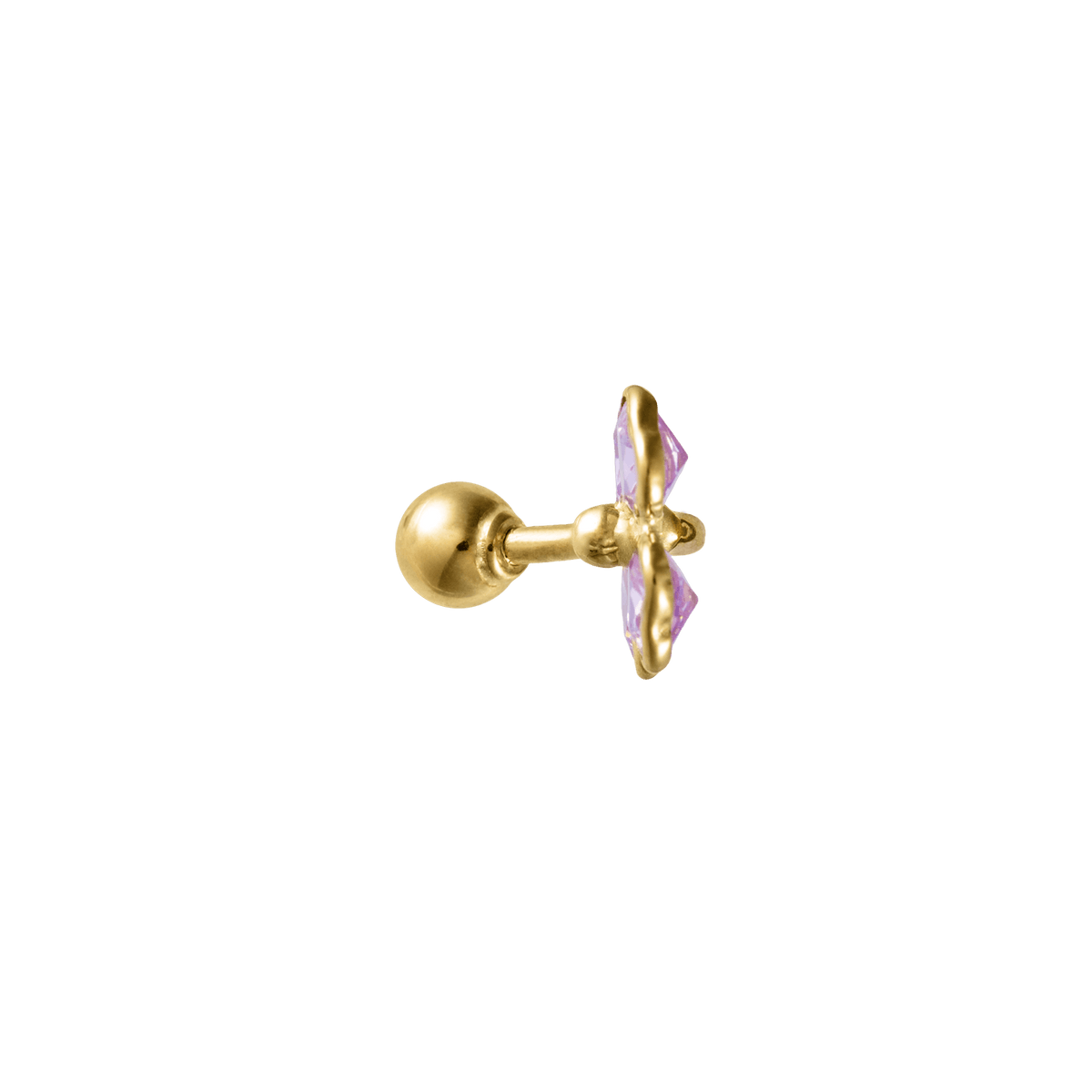 Piercing Nombril Or 375 23mm Tige 1.1mm Boule 4mm Fleur Zircon Rose 6mm