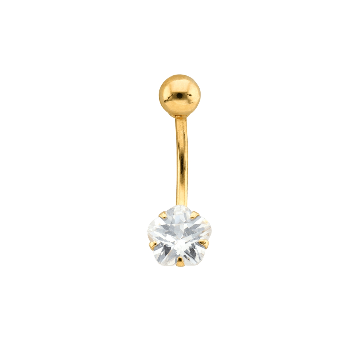Piercing Nombril Or 375 19mm Tige 1.1mm Boule 4mm Fleur Zirconium 6mm 5Griffes